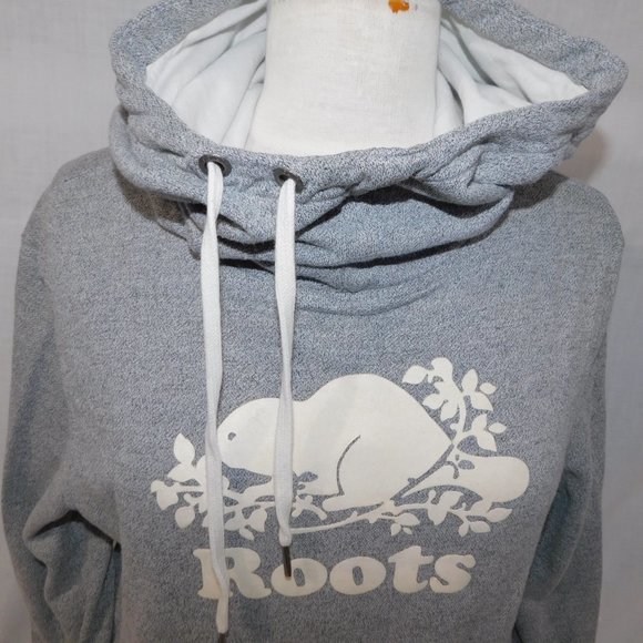 Roots womens M Gray Salt & Pepper Funnel Neck Cowl Hoodie Sweatshirt - Picture 6 of 10